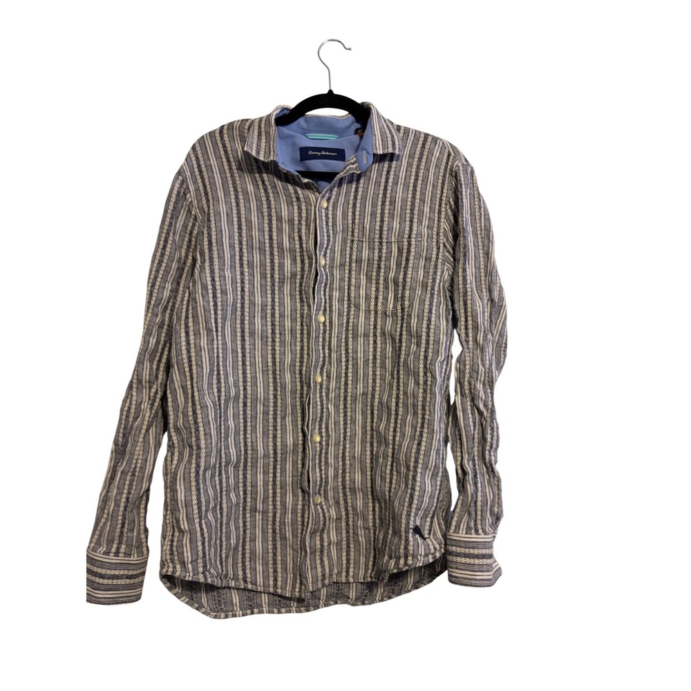 Tommy Bahama Mens Linen Cotton Striped Button Down Shirt M M